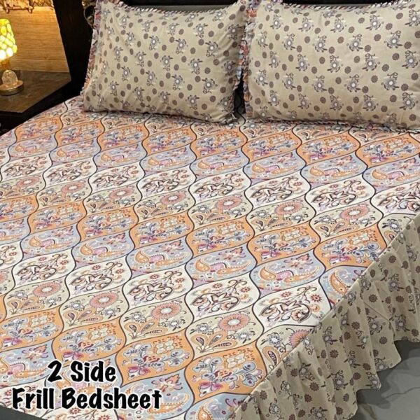 3-Piece Stitched King Size Frill Bedsheet Set
